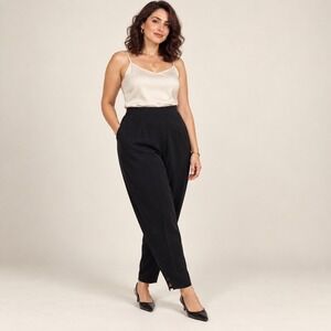Via Seta Studio Vintage 100% Silk Black Tapered Pants 14 NWT Quiet Luxury
